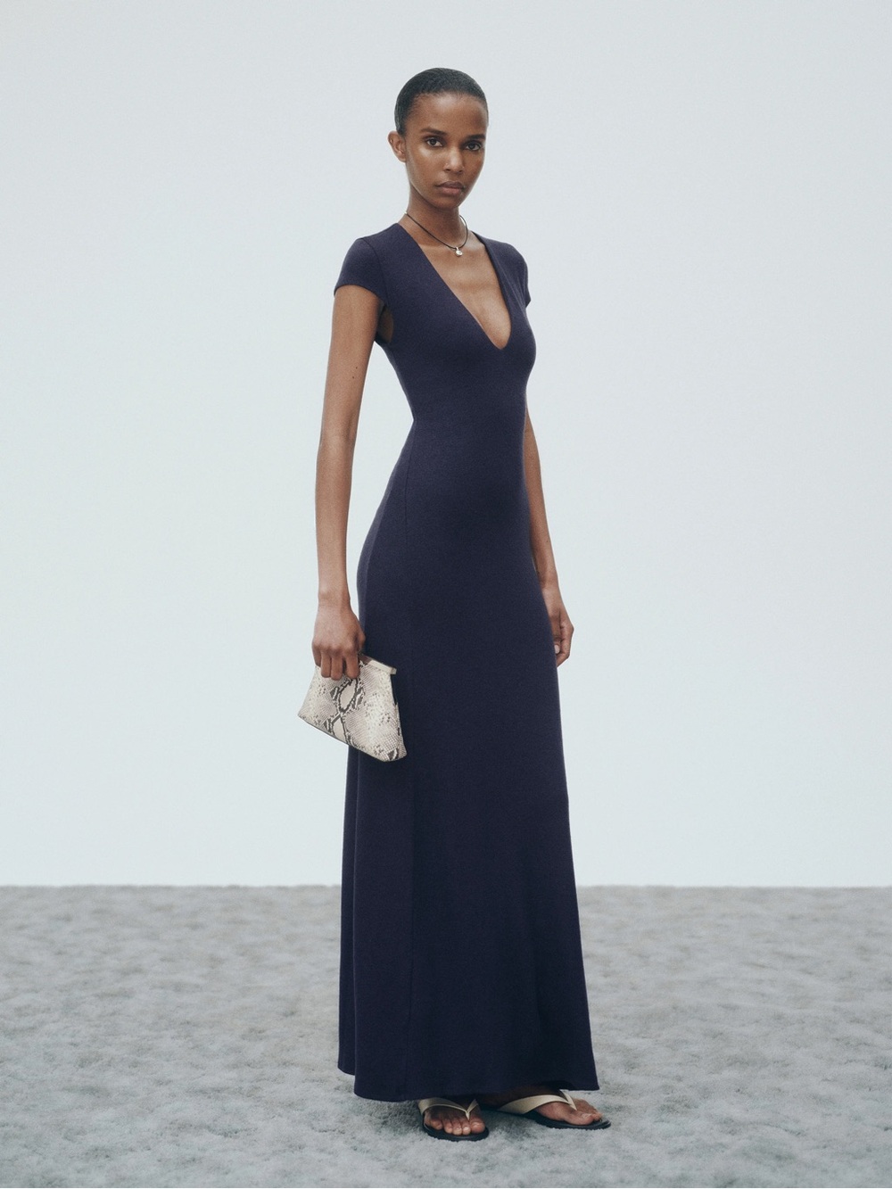 NWT XL Reformation Eloise Navy V‑Neck Cap Sleeve Maxi Dress